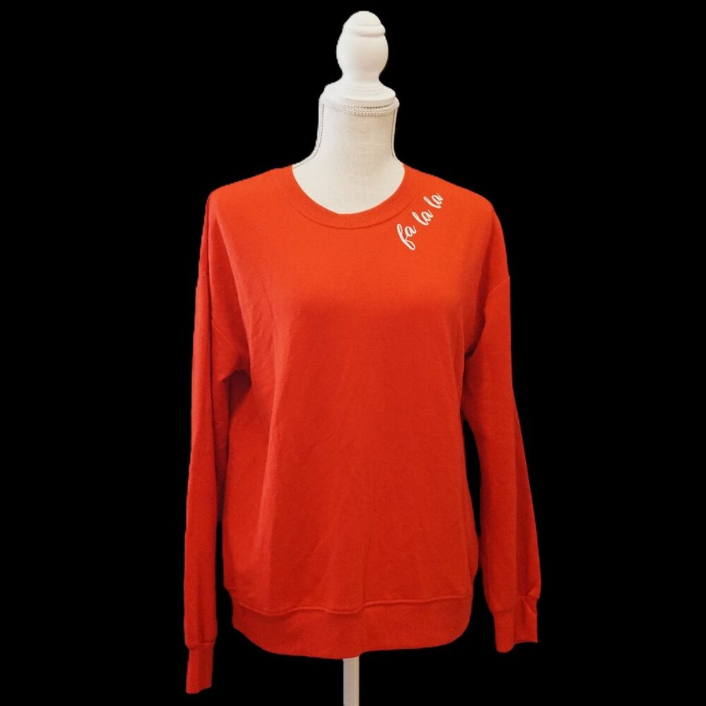 Philosophy Red Long Sleeve Christmas Sweatshirt Fa La La at Neck Women’s Small